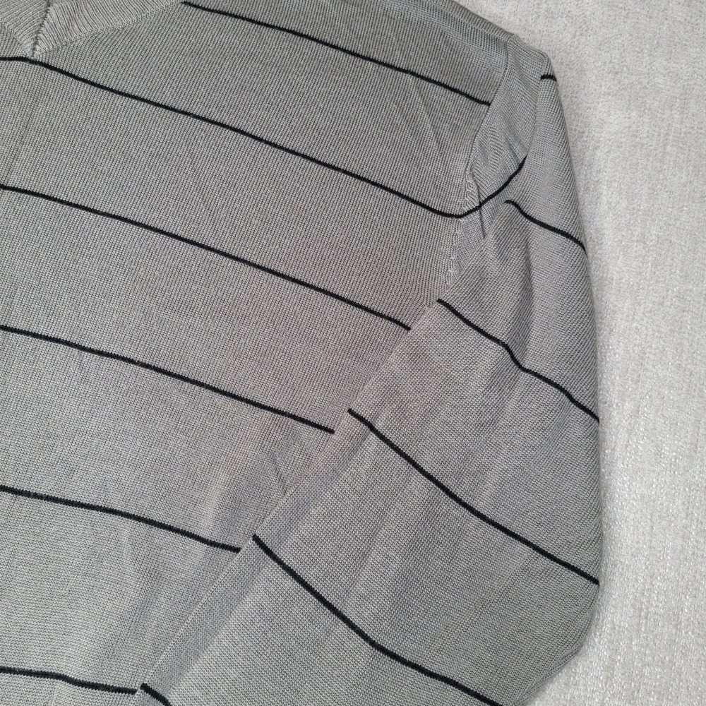Koman Sweater Mens XL Gray Striped V-Neck Long Sleeve Acrylic Pullover - Picture 9 of 9